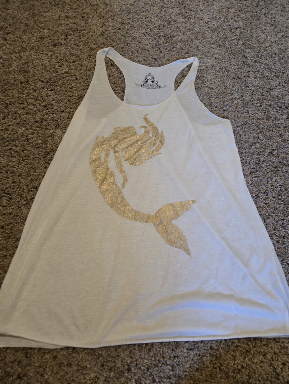 Bear Dance Women’s Cream Tank Cover-Up with Gold Mermaid Print